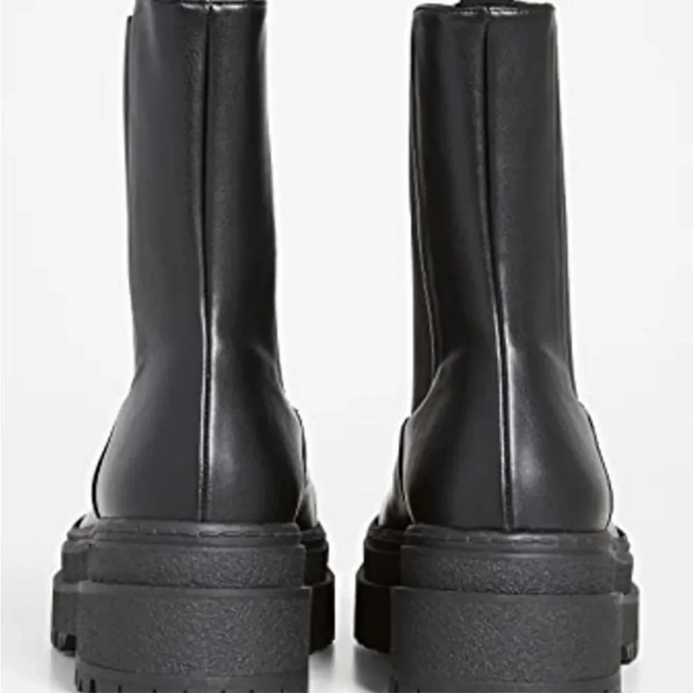 New Good American Black Leather Pull On Platform Boots - Picture 10 of 13